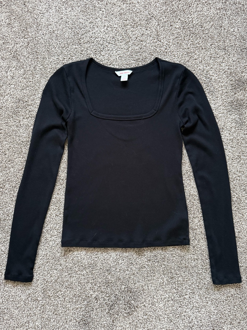 Joe Fresh Black Square Neck Ribbed Long Sleeve Top